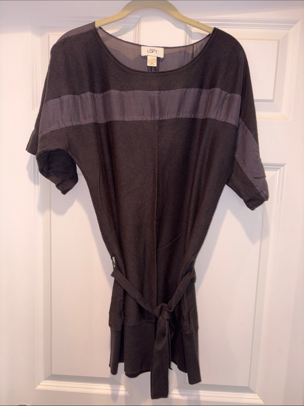 LOFT Charcoal Gray Belted Tunic with Heather Gray Yoke